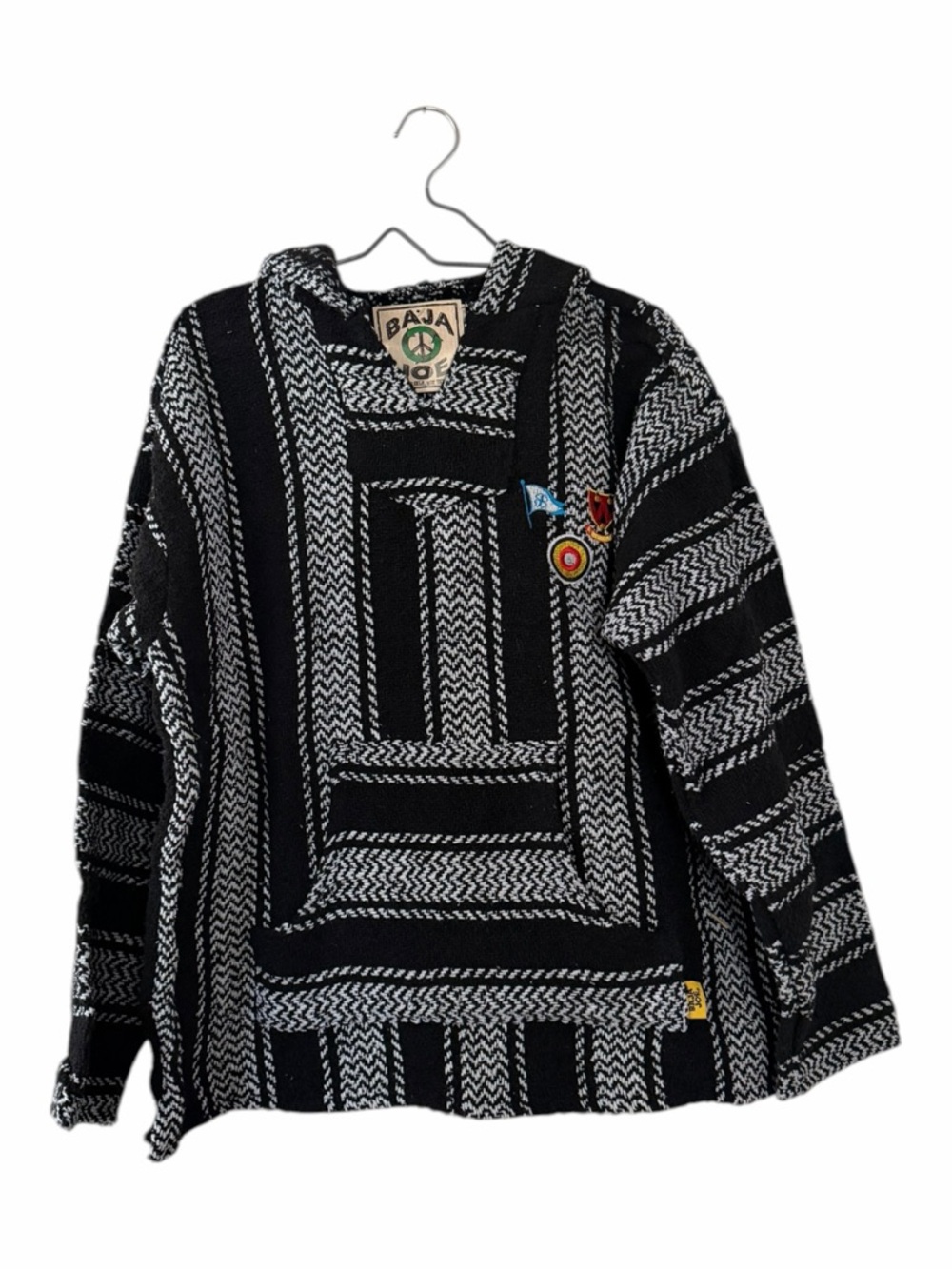 Baja Joe Hoodie Pullover in Black & White Unisex Size Large NEW Boho Skater